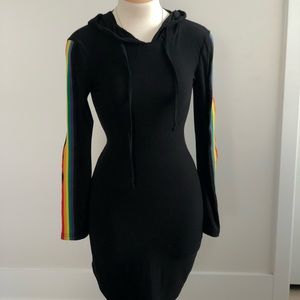 Black Hoodie Dress with rainbow color stripe